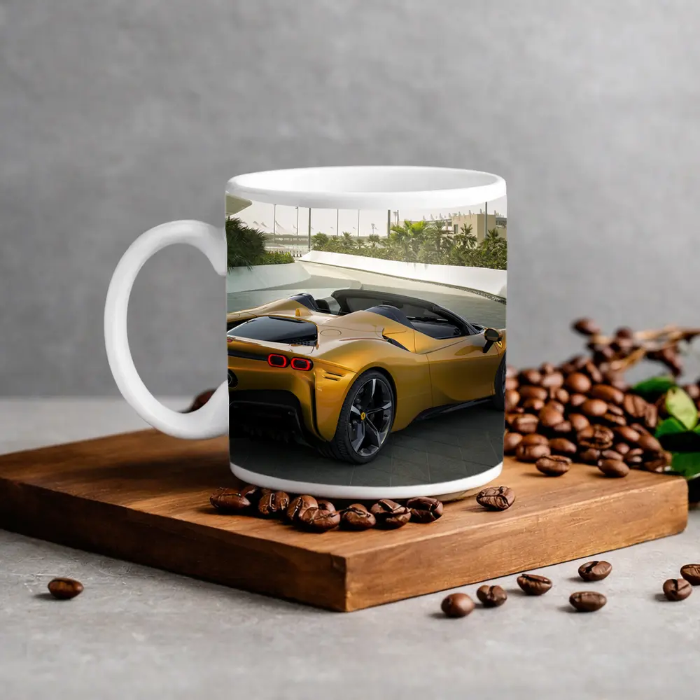 Ferrari SF90 Spider Gold Supercar Rear View – Mugs