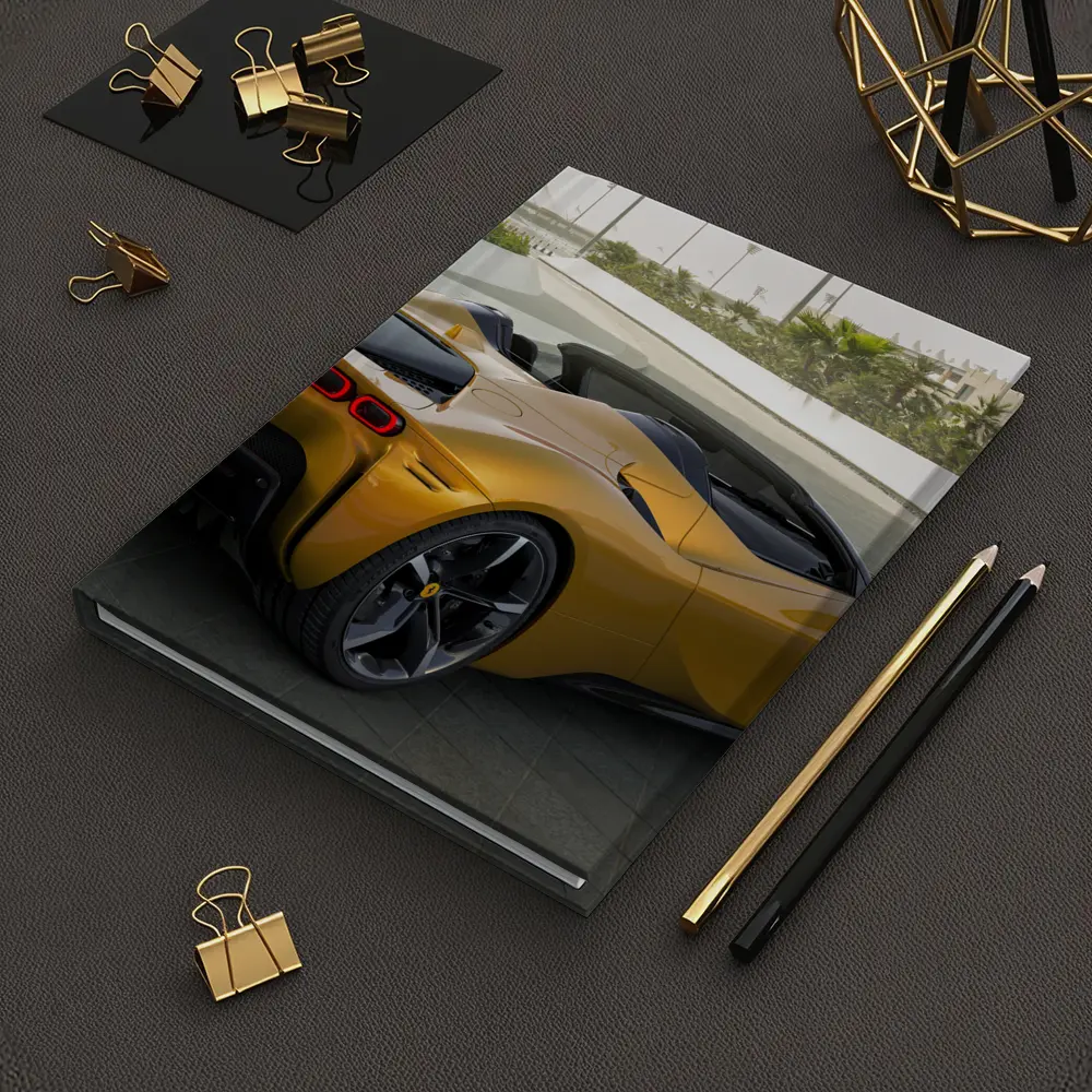 Ferrari SF90 Spider Gold Supercar Rear View – Notebooks