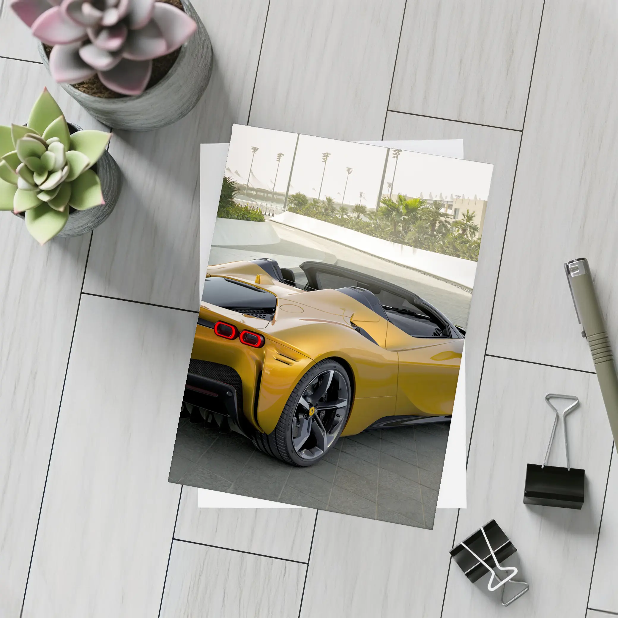 Ferrari SF90 Spider Gold Supercar Rear View – Postcards