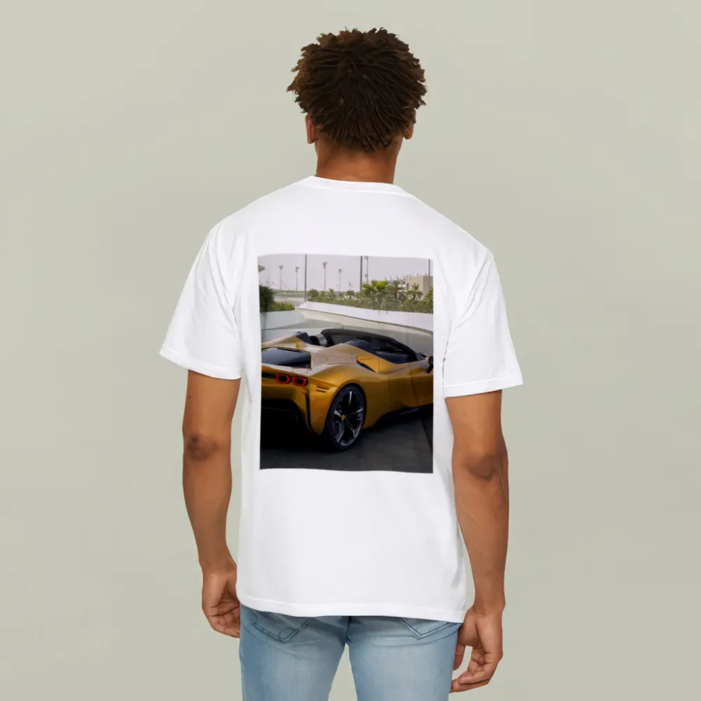 Ferrari SF90 Spider Gold Supercar Rear View – T-Shirts
