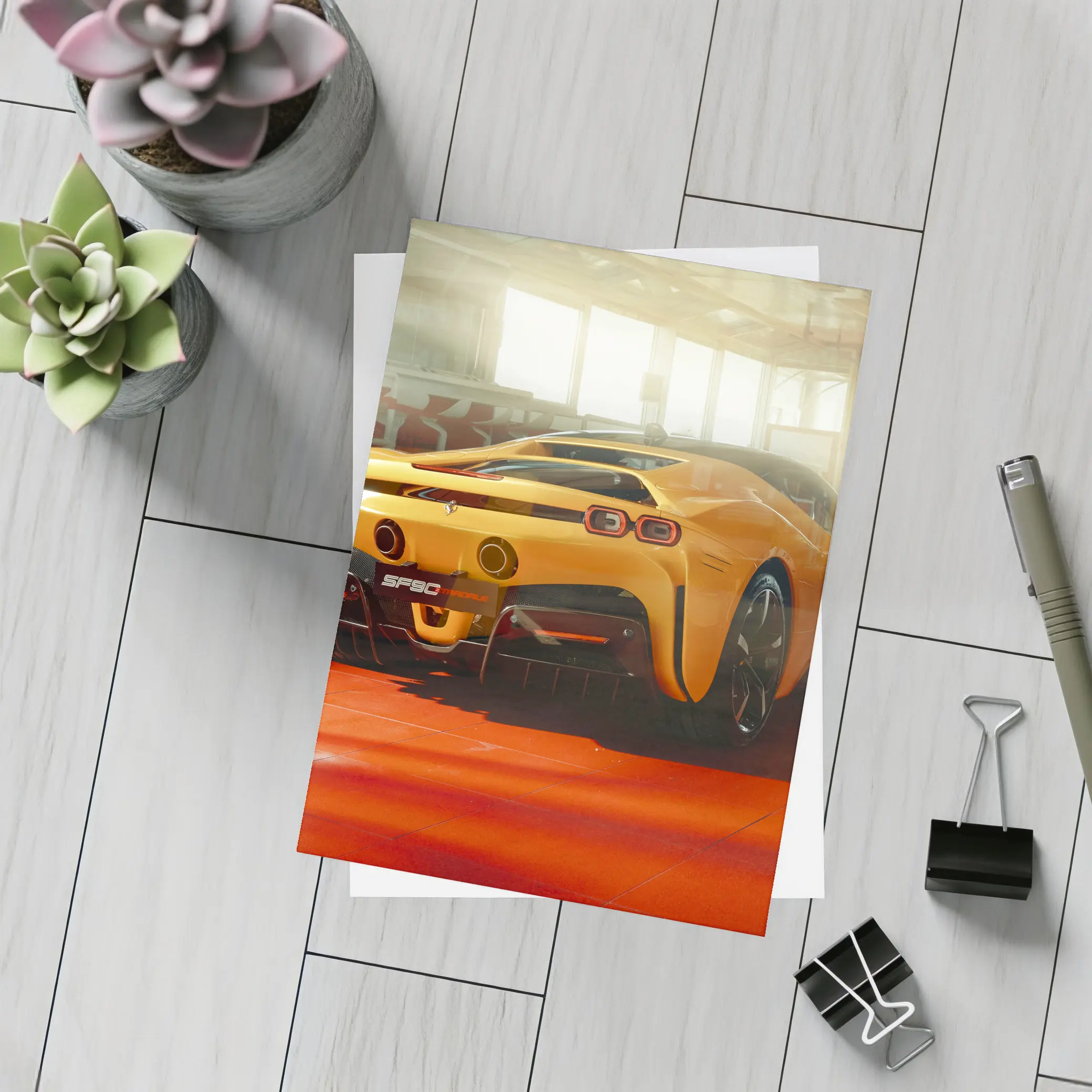 Ferrari SF90 Stradale Yellow Garage Shot – Postcards