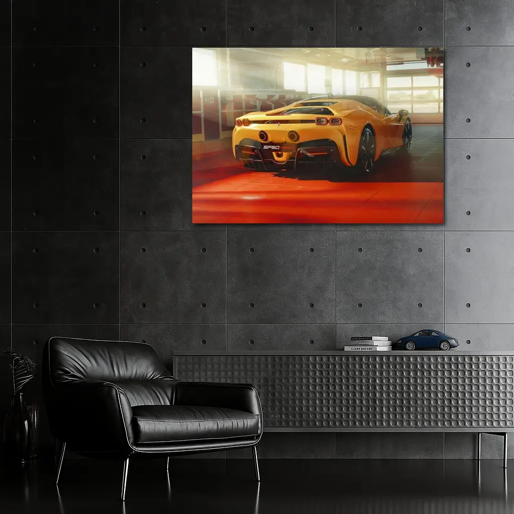 Ferrari SF90 Stradale Yellow Garage Shot – Wall Art