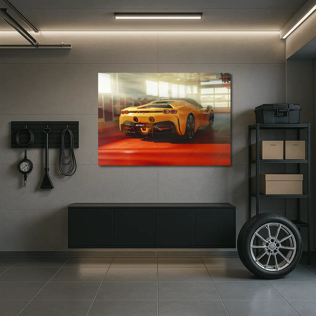 Ferrari SF90 Stradale Yellow Garage Shot – Wall Art