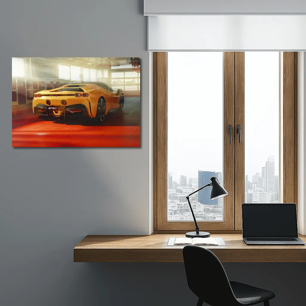Ferrari SF90 Stradale Yellow Garage Shot – Wall Art