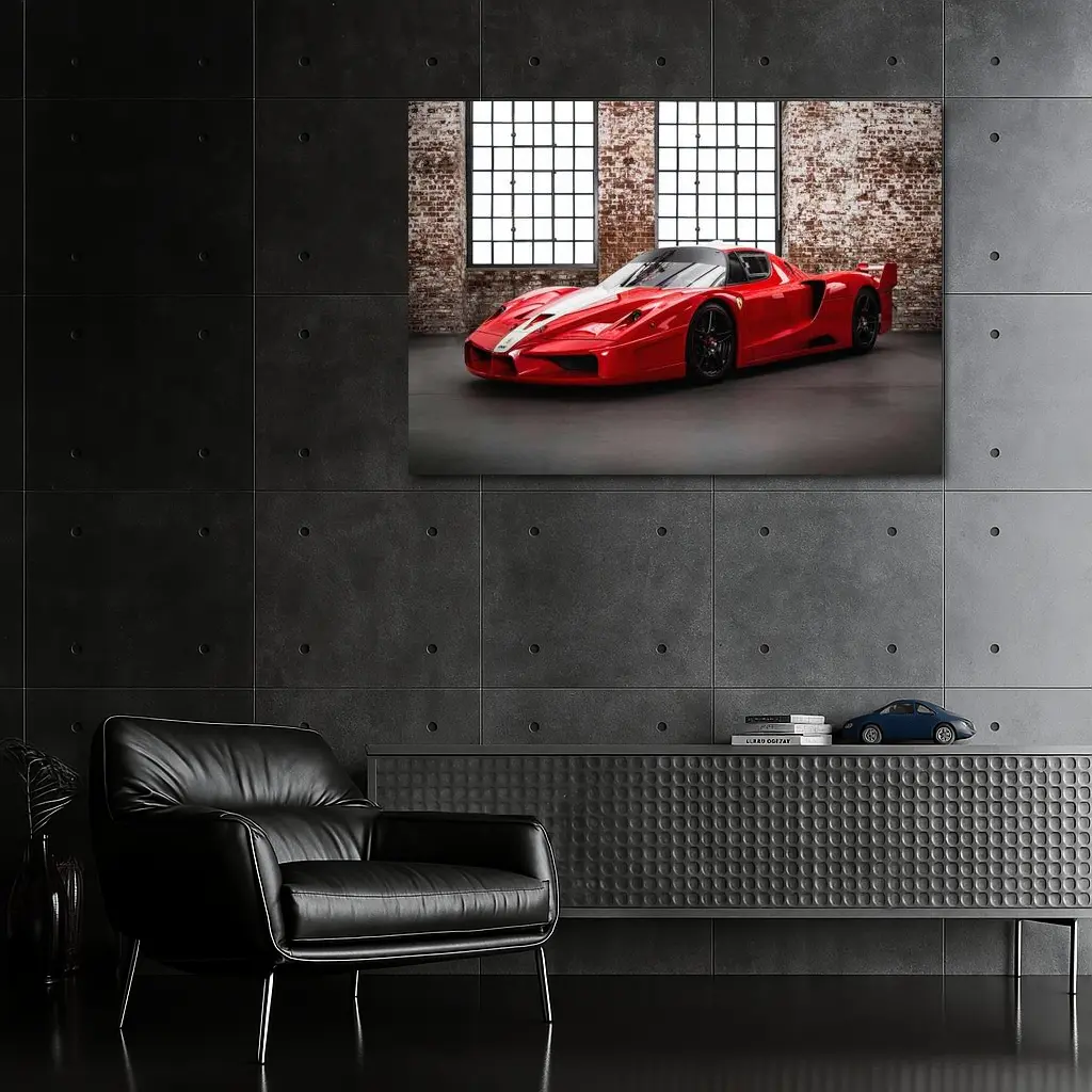 Ferrari FXX Red Supercar Industrial Garage – Wall Art