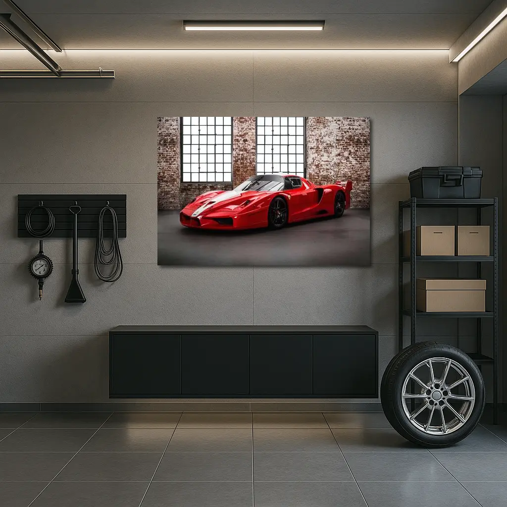 Ferrari FXX Red Supercar Industrial Garage – Wall Art