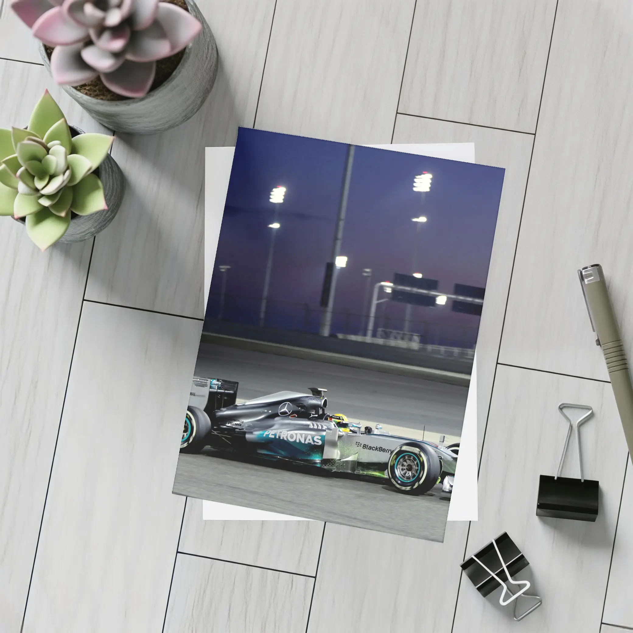 Mercedes AMG F1 Car Night Race Track – Postcards