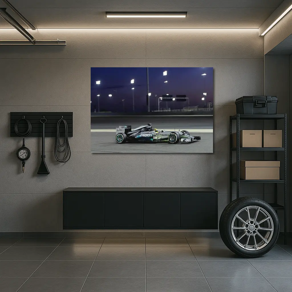 Mercedes-AMG F1 Car Night Race Track – Wall Art
