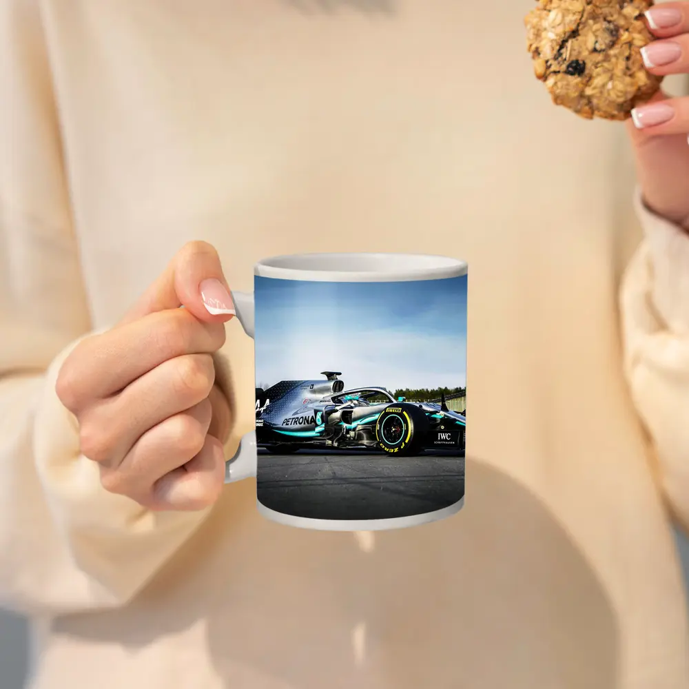 Mercedes Formula One Car on Race Track – Mugs