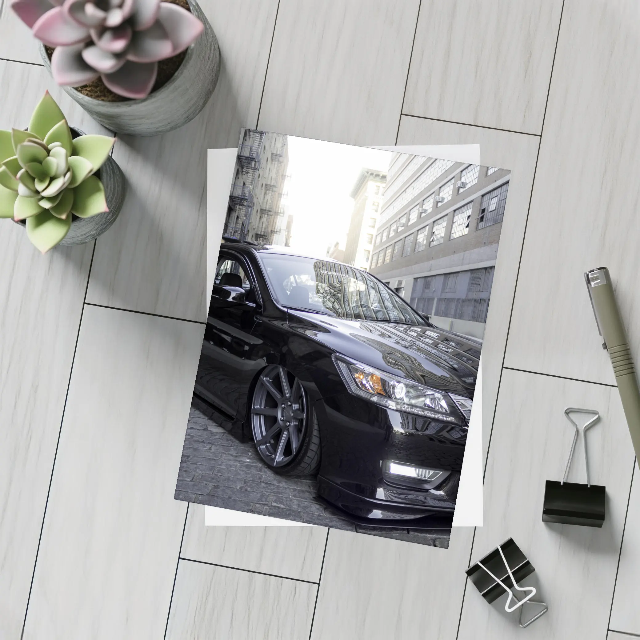 Honda Accord Slammed Black Urban Street – Postcards