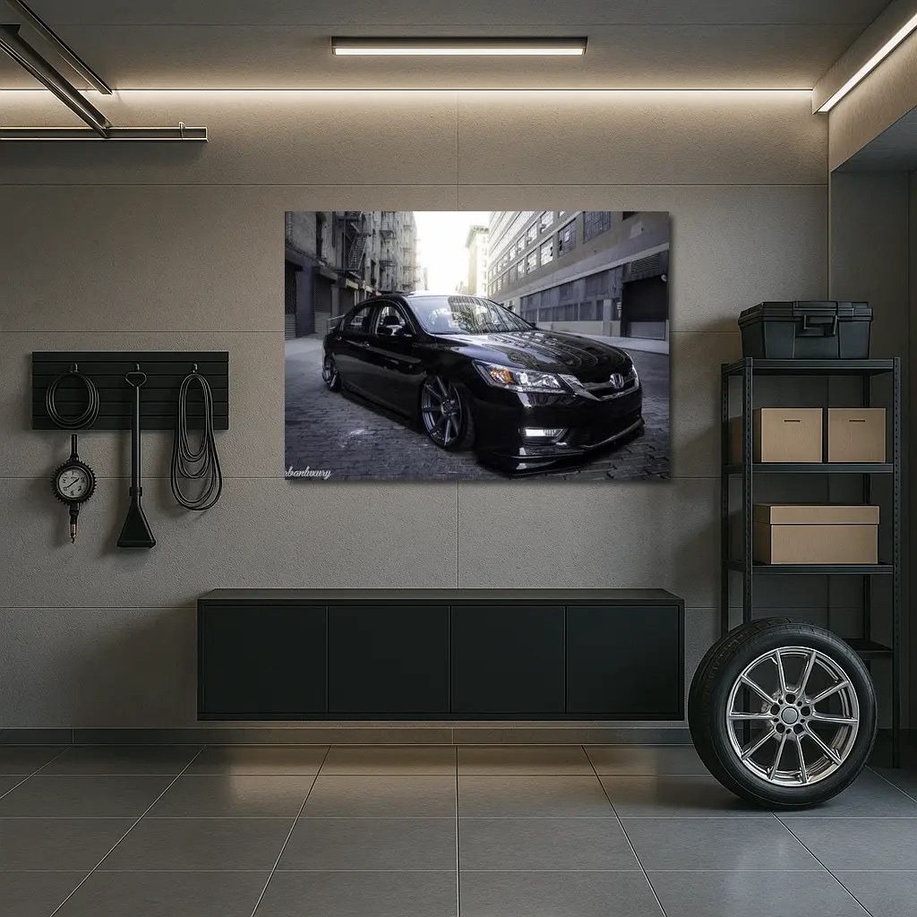 Honda Accord Slammed Black Urban Street – Wall Art