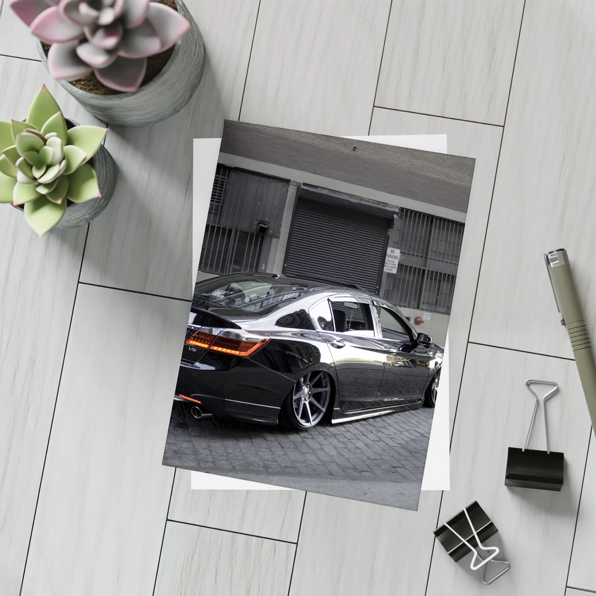 Honda Accord Slammed Black Urban Street – Postcards