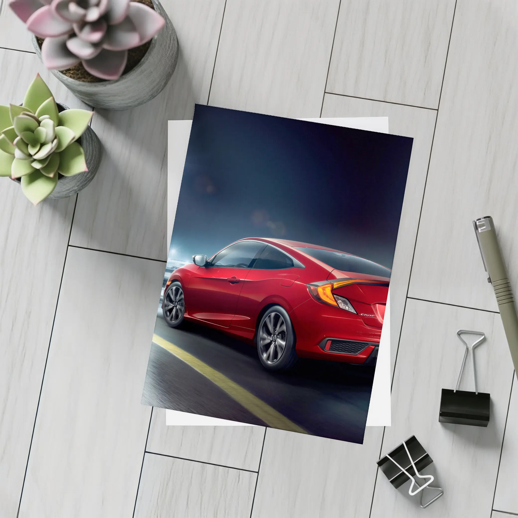 Honda Civic Coupe Red Night Street – Postcards