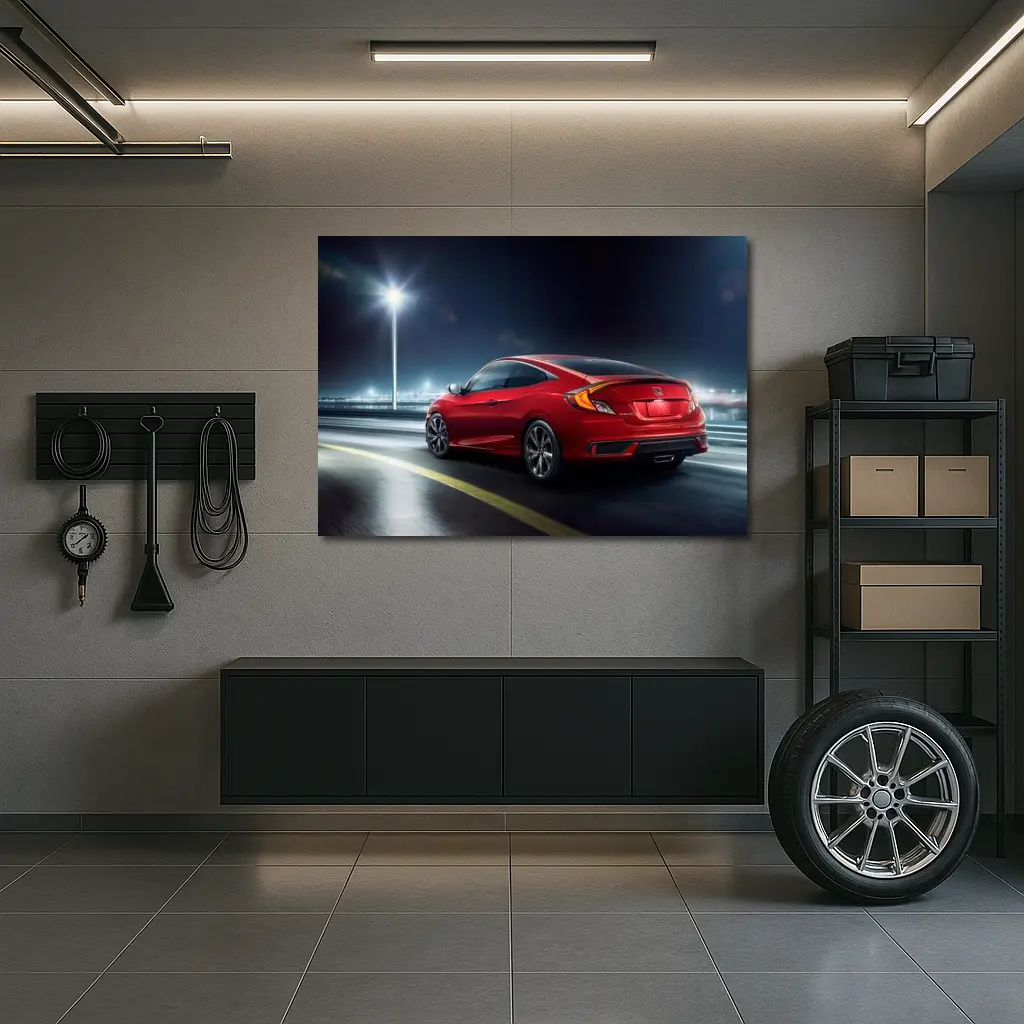 Honda Civic Coupe Red Night Street – Wall Art