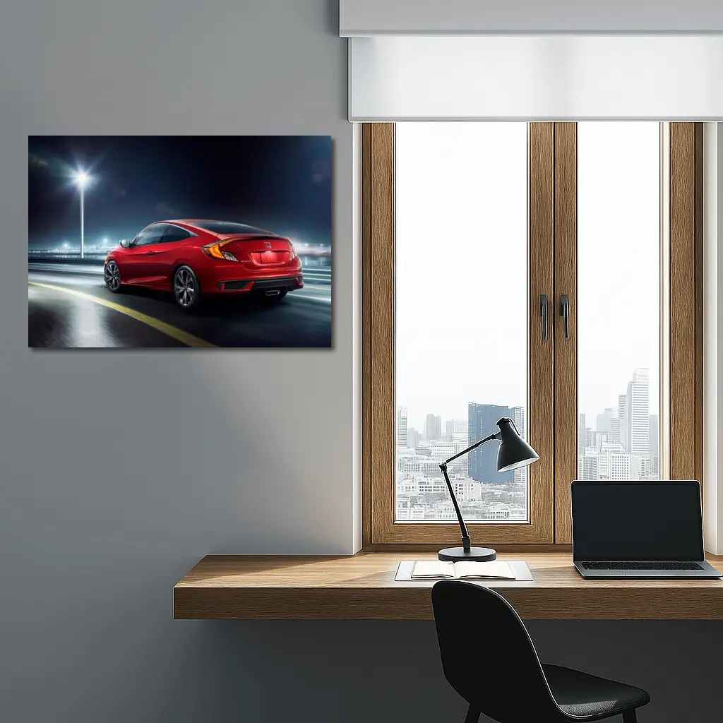 Honda Civic Coupe Red Night Street – Wall Art