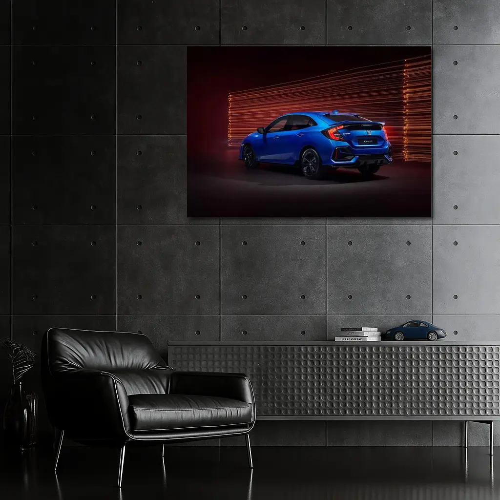 Honda Civic Hatchback Blue Neon Light Streaks – Wall Art