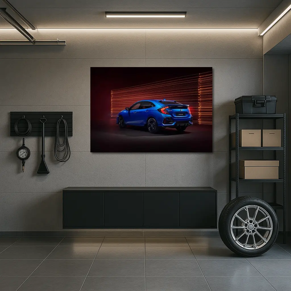 Honda Civic Hatchback Blue Neon Light Streaks – Wall Art