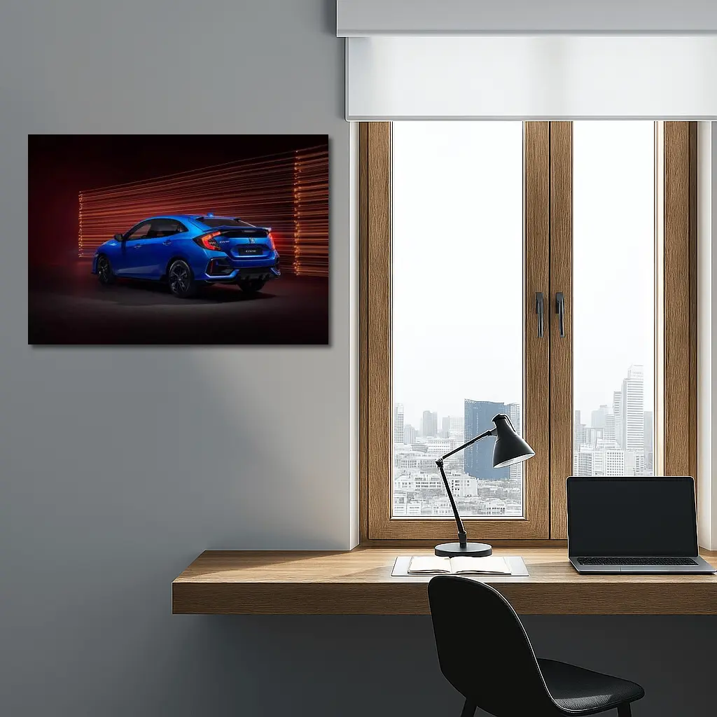 Honda Civic Hatchback Blue Neon Light Streaks – Wall Art