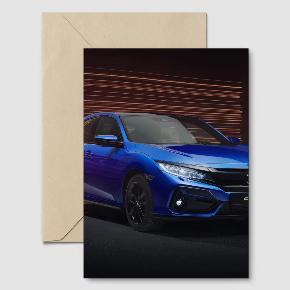 Honda Civic Hatchback Blue Studio Dark Background – Postcards