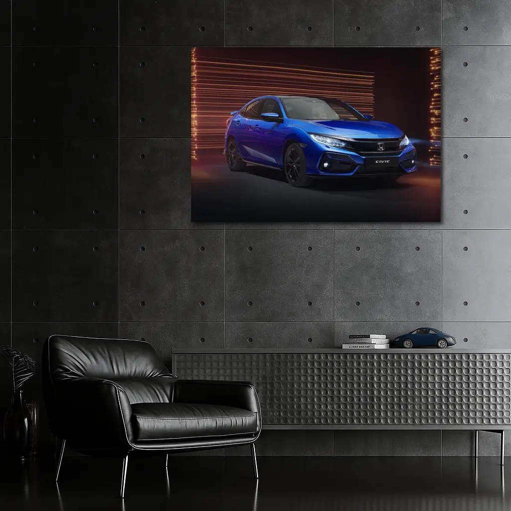 Honda Civic Hatchback Blue Studio Dark Background – Wall Art