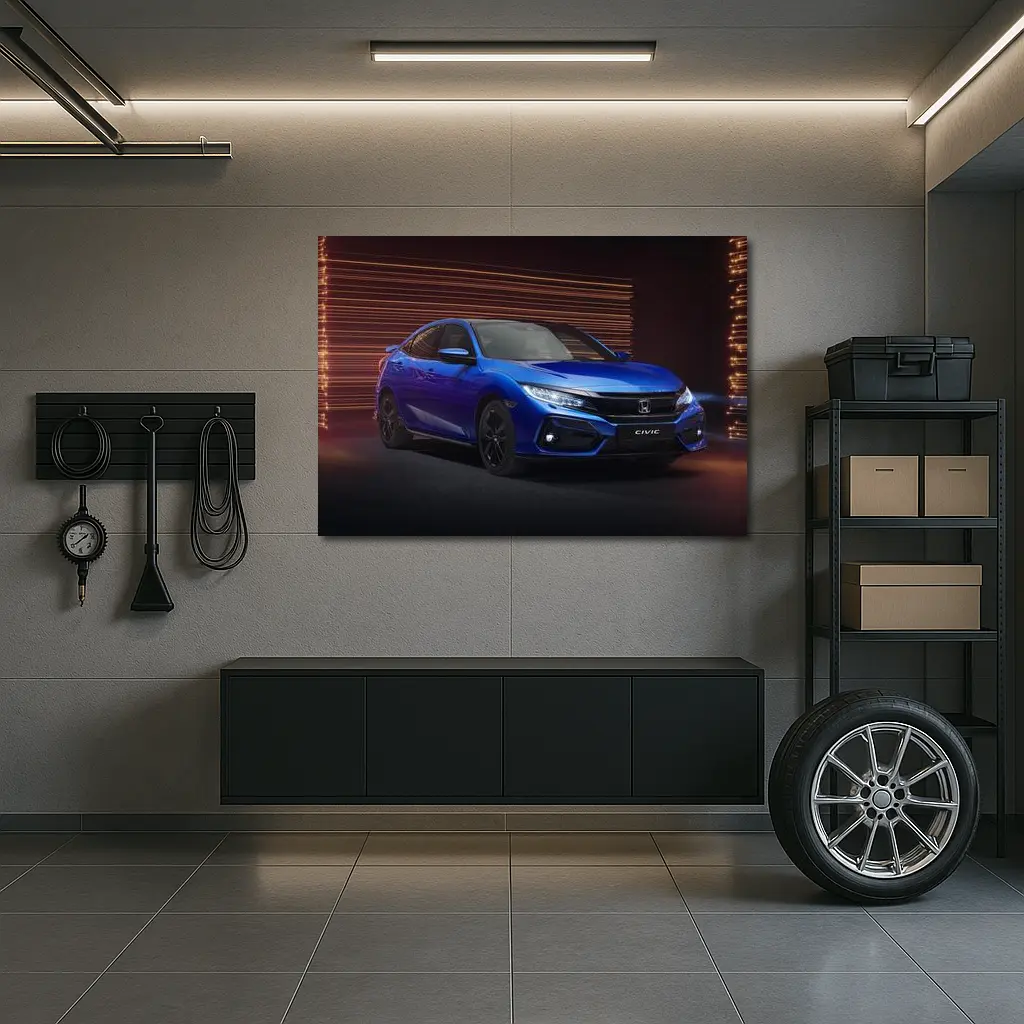 Honda Civic Hatchback Blue Studio Dark Background – Wall Art