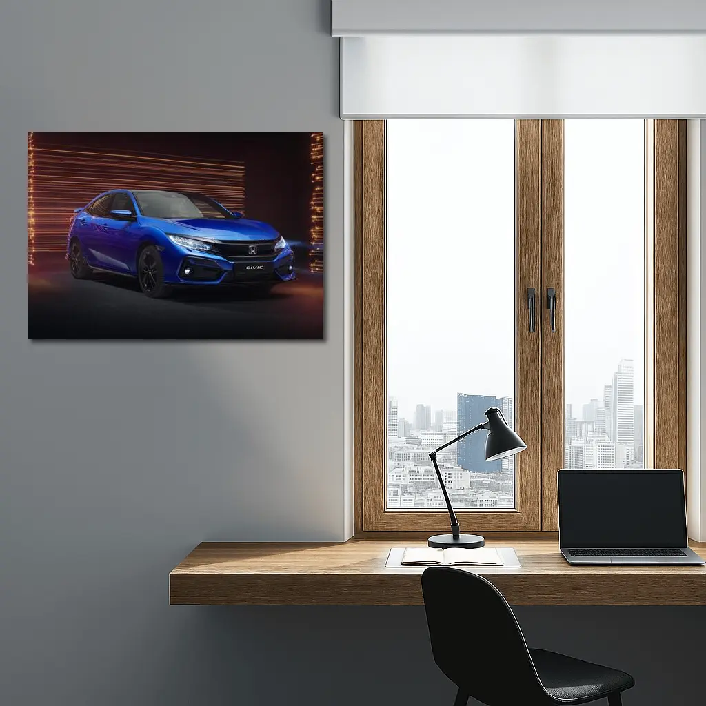 Honda Civic Hatchback Blue Studio Dark Background – Wall Art