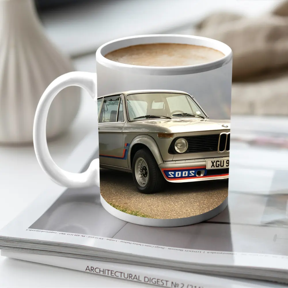 BMW 2002 Turbo Classic Silver Road Scene – Mugs