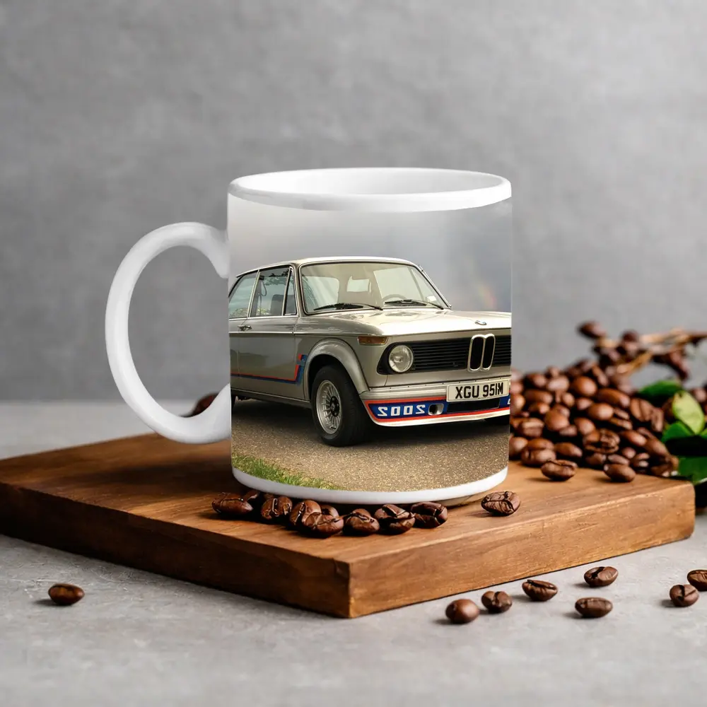 BMW 2002 Turbo Classic Silver Road Scene – Mugs