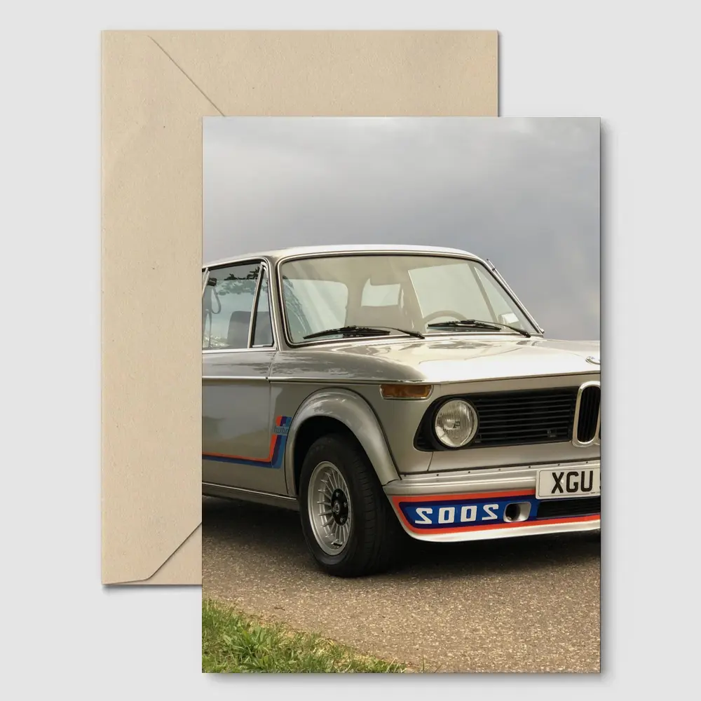 BMW 2002 Turbo Classic Silver Road Scene – Postcards