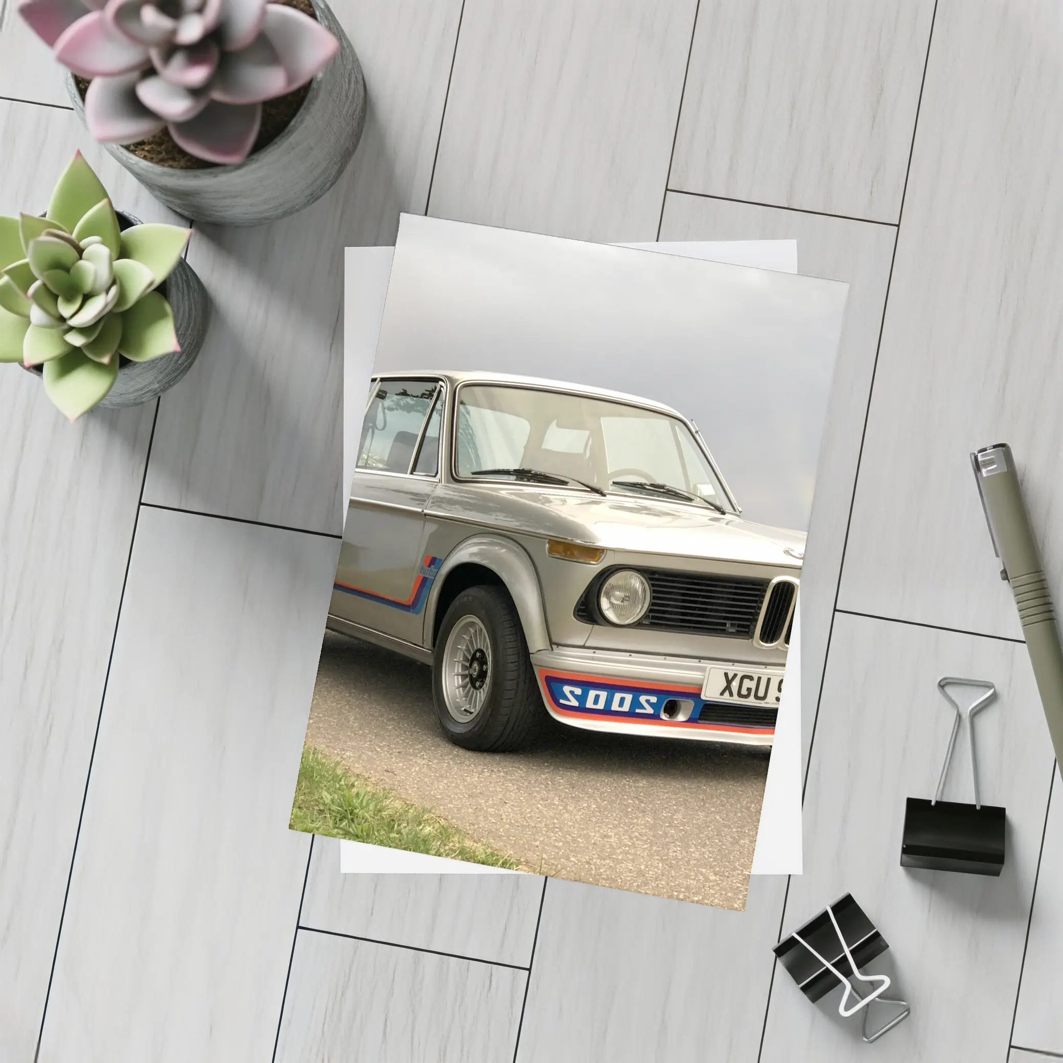 BMW 2002 Turbo Classic Silver Road Scene – Postcards