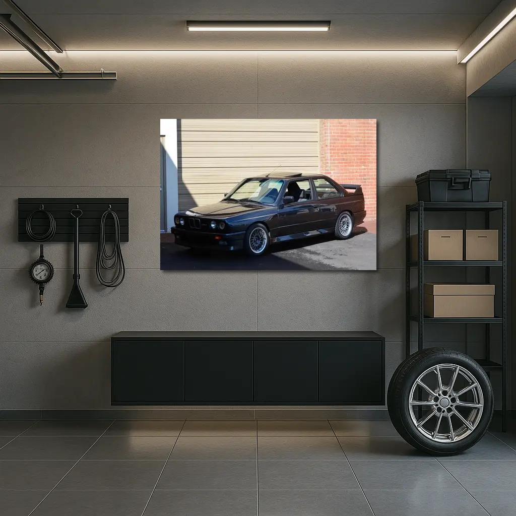 BMW E30 M3 Parked Outside Building – Wall Art