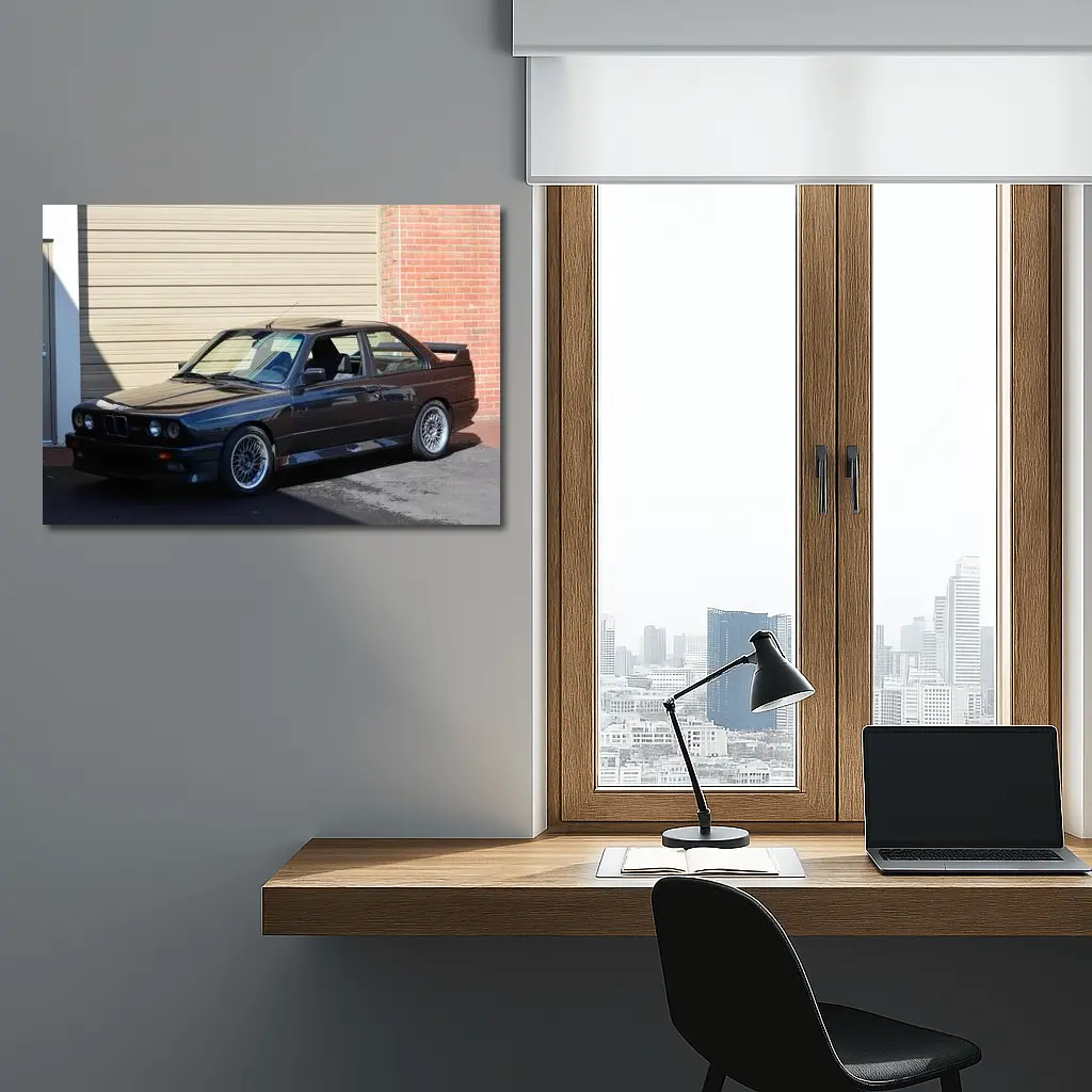BMW E30 M3 Parked Outside Building – Wall Art