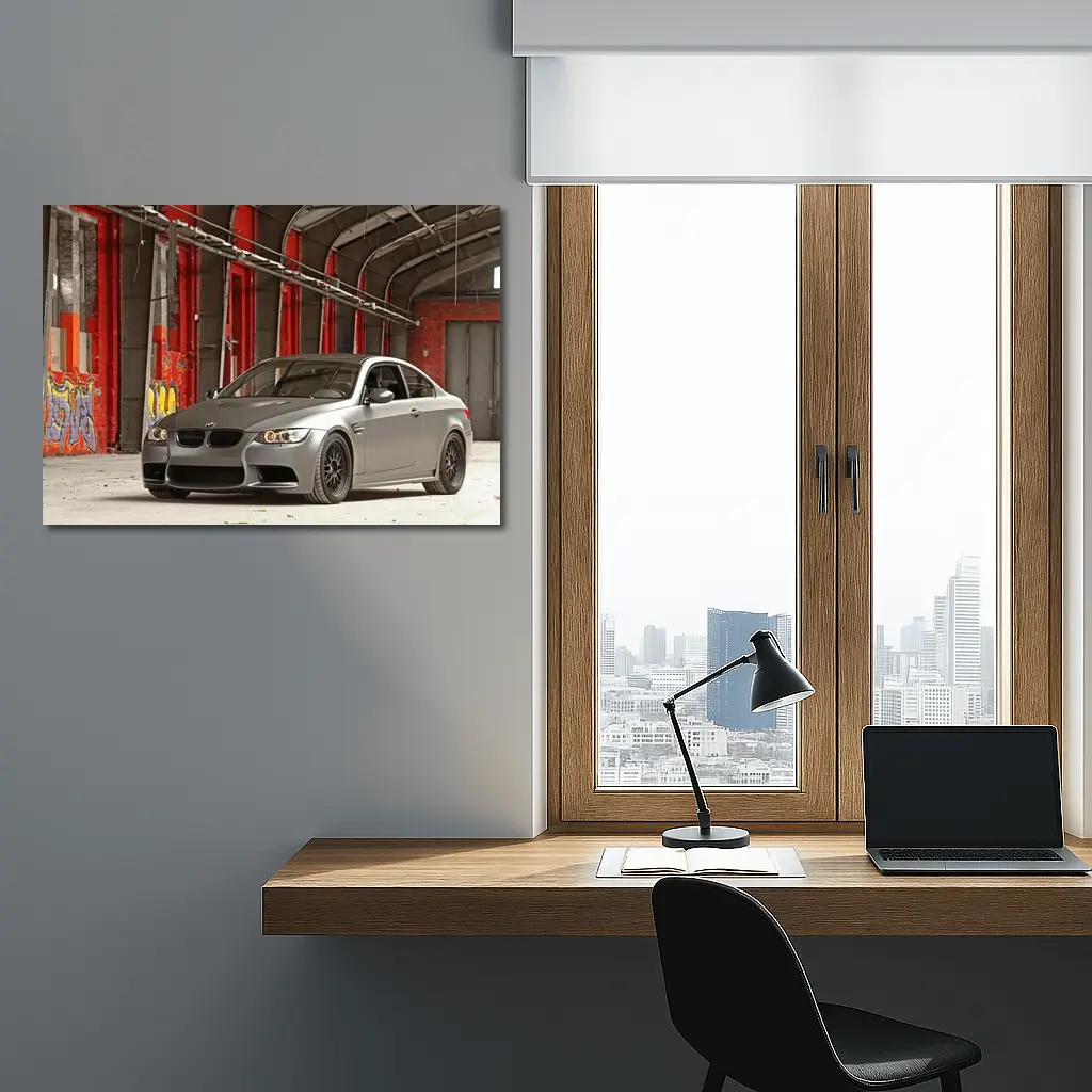 BMW M3 Matte Gray Abandoned Industrial Building – Wall Art