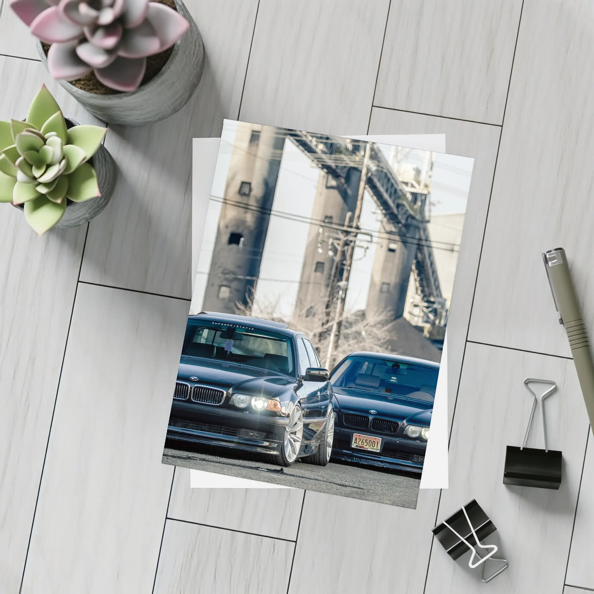 BMW 750il E38 Duo Industrial Background – Postcards