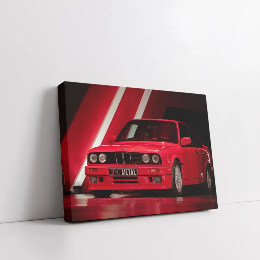 BMW E30 Red Classic Car Dark Studio – Wall Art