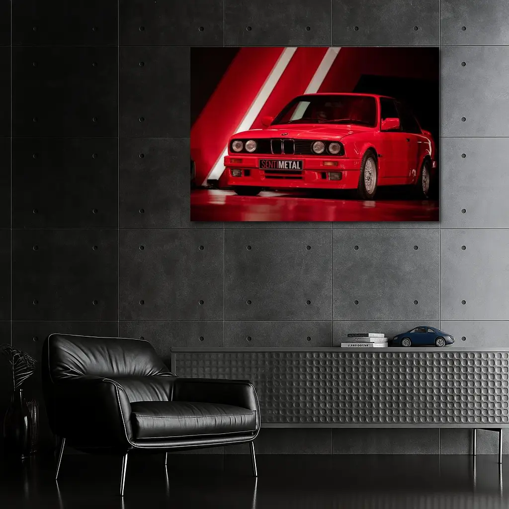 BMW E30 Red Classic Car Dark Studio – Wall Art