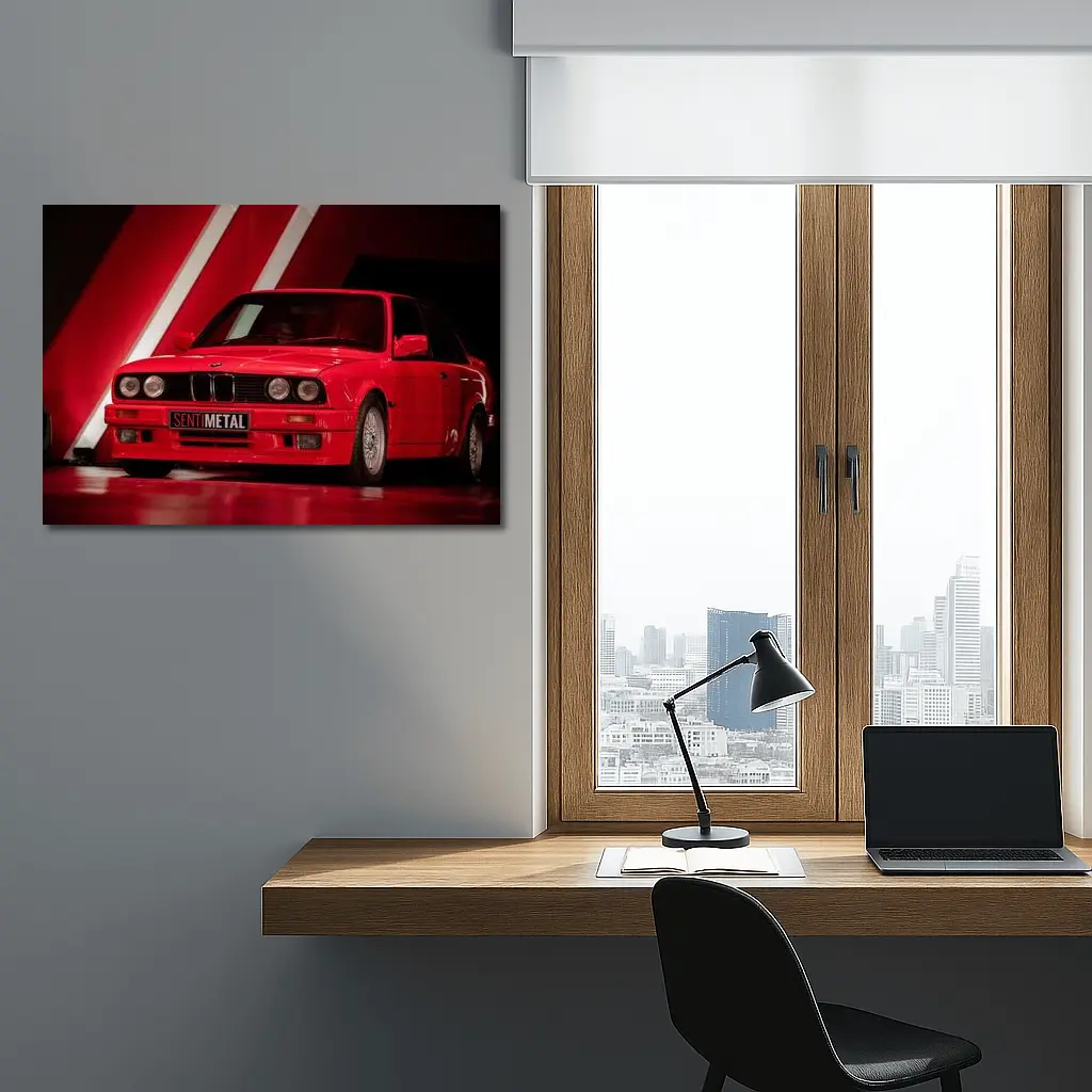 BMW E30 Red Classic Car Dark Studio – Wall Art