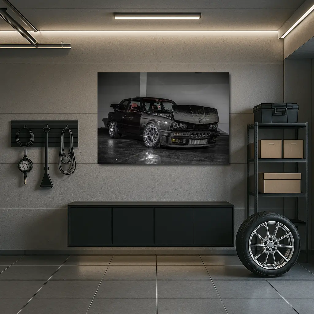 BMW E30 Tuned Carbon Wide Body Dark Garage – Wall Art