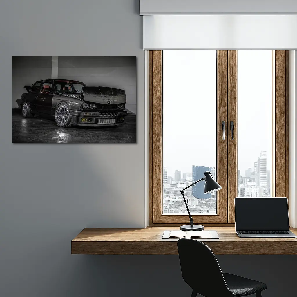 BMW E30 Tuned Carbon Wide Body Dark Garage – Wall Art