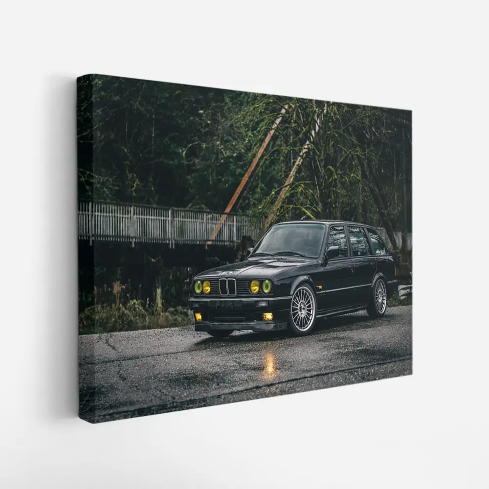 BMW E30 Touring Wagon Black Wet Street – Wall Art