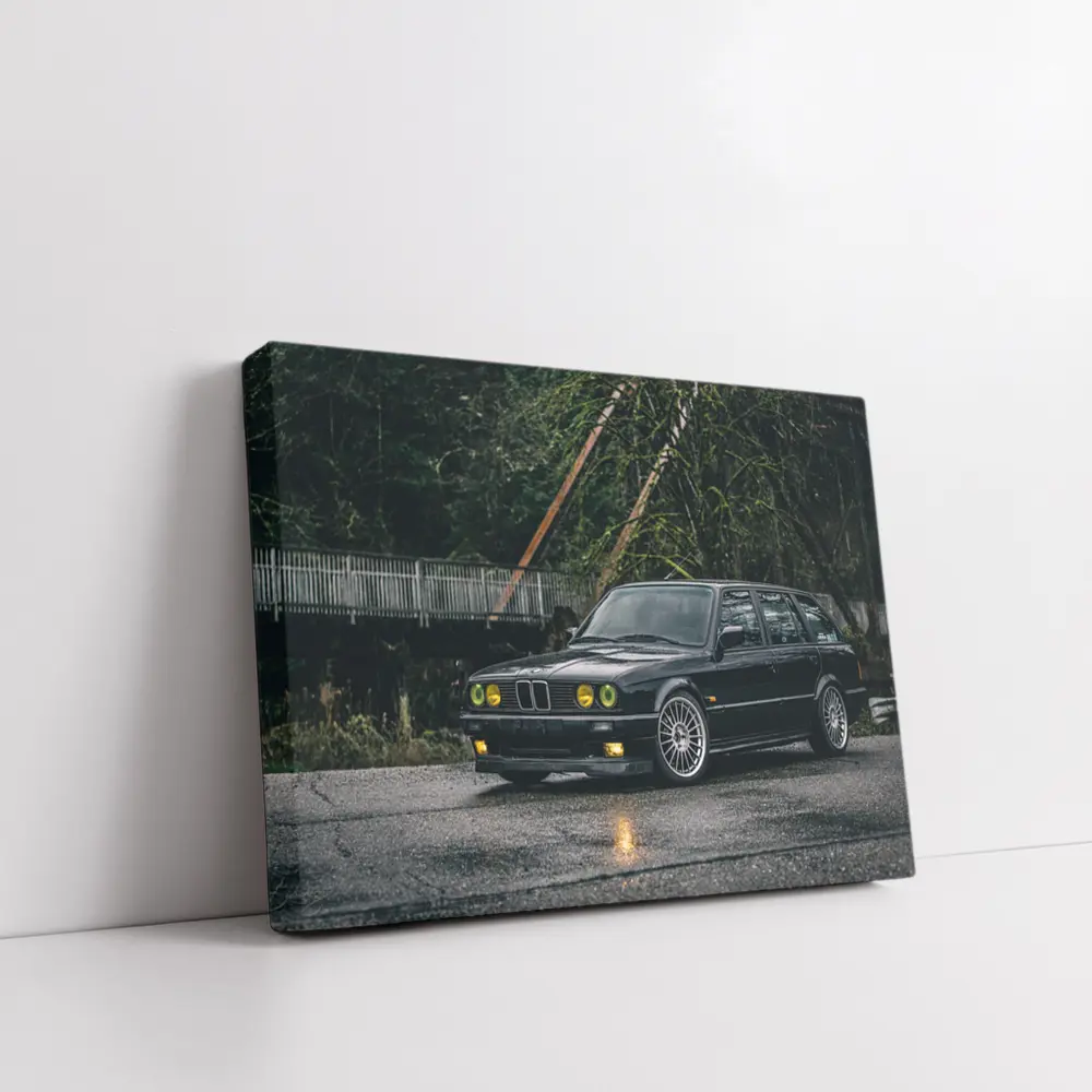 BMW E30 Touring Wagon Black Wet Street – Wall Art