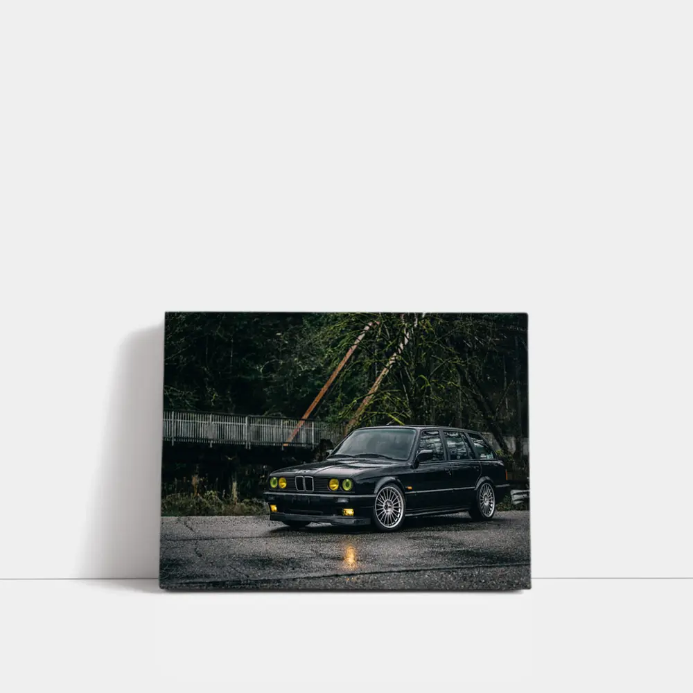 BMW E30 Touring Wagon Black Wet Street – Wall Art
