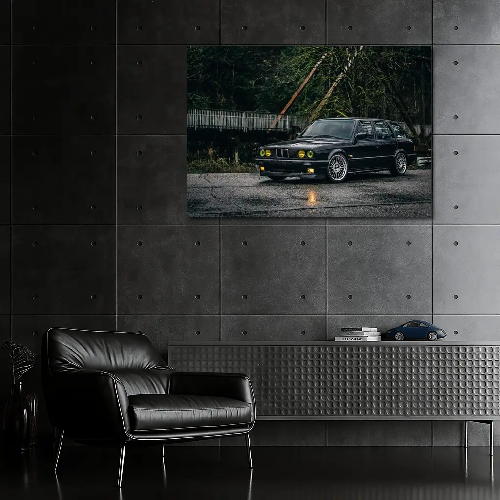BMW E30 Touring Wagon Black Wet Street – Wall Art