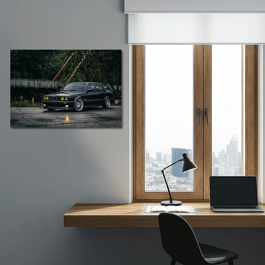 BMW E30 Touring Wagon Black Wet Street – Wall Art