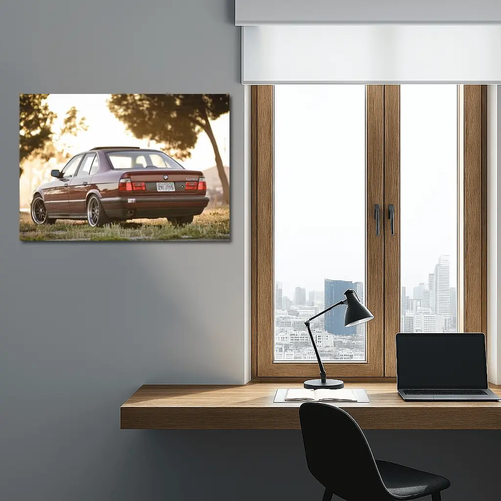 BMW E34 525i Sedan Golden Hour Park – Wall Art