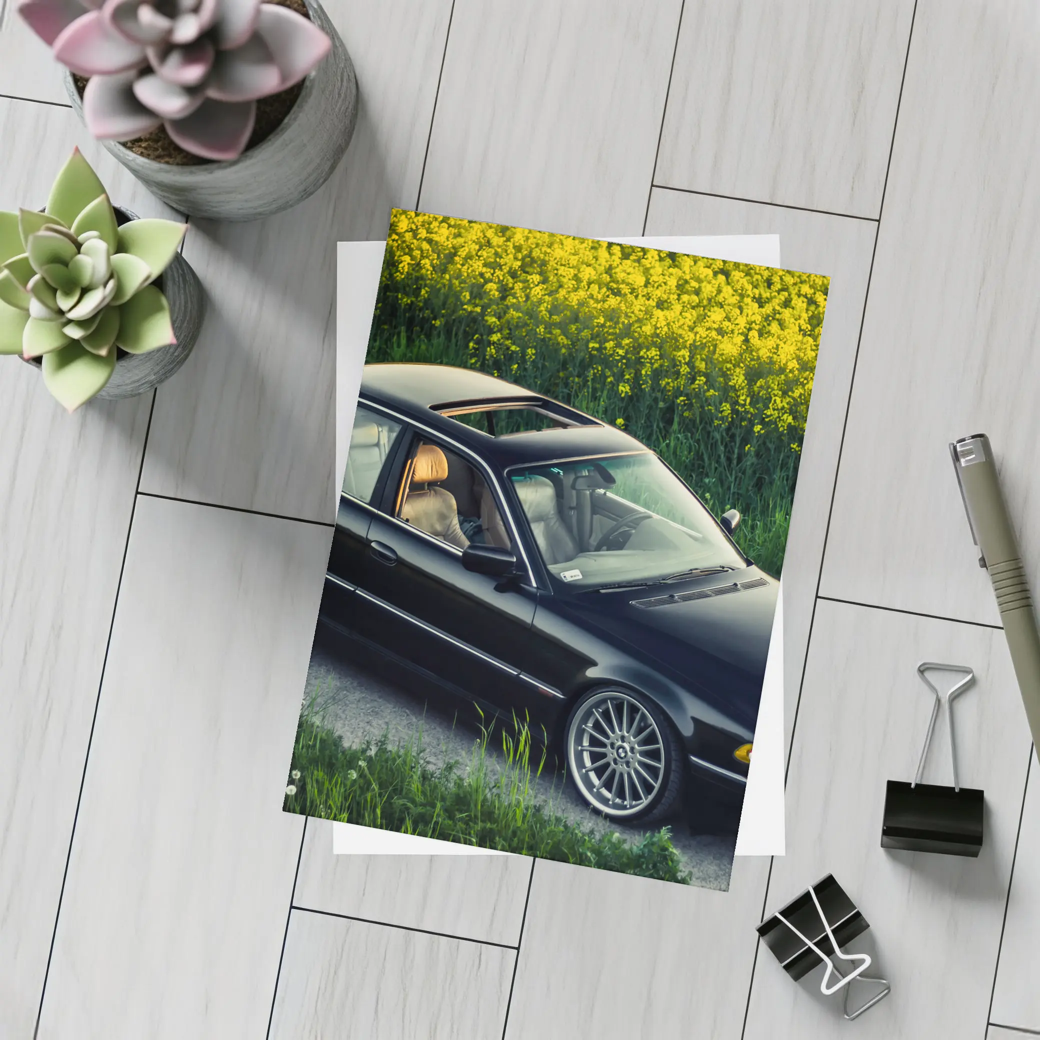 BMW 7 Series E38 Black Rapeseed Field – Postcards