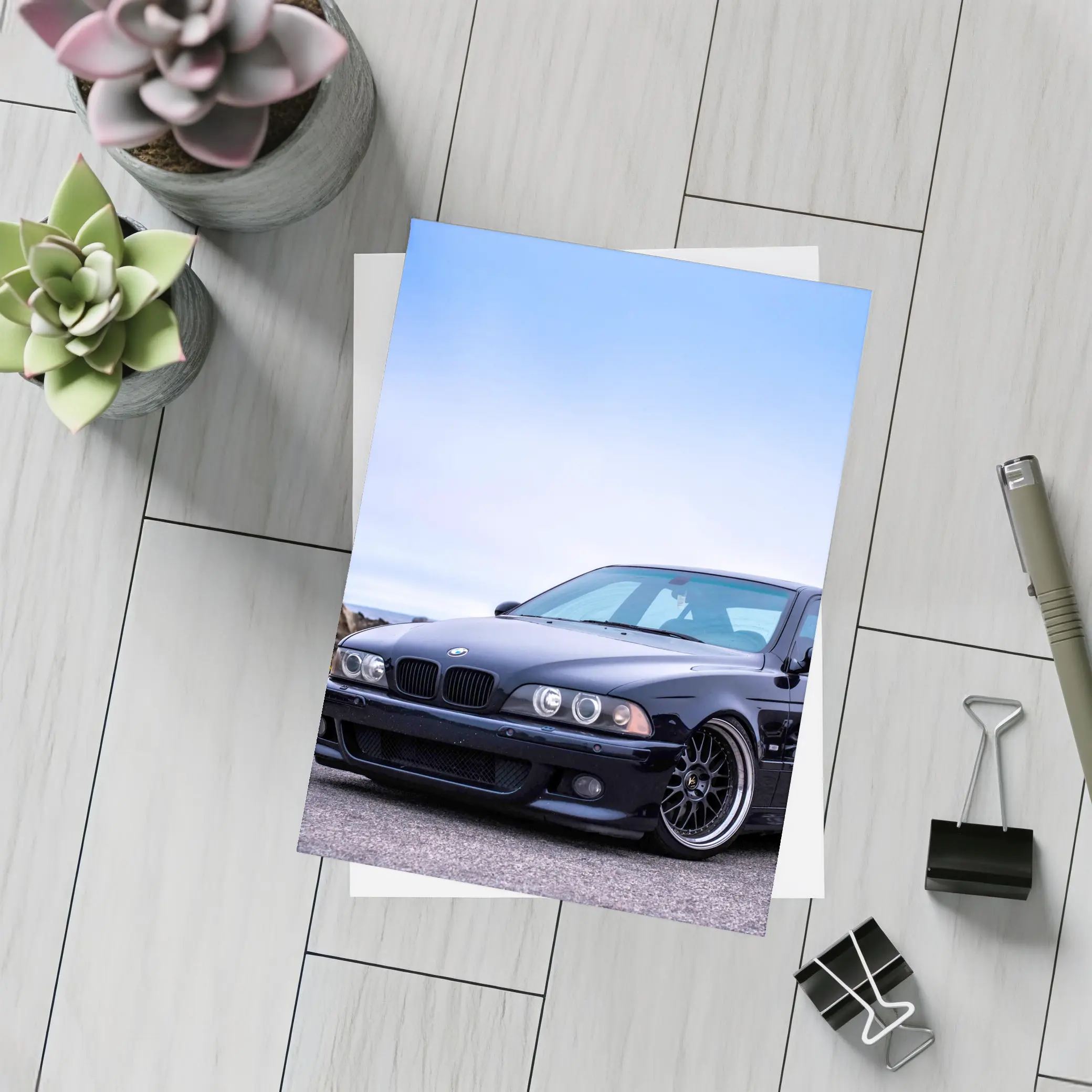 BMW E39 M5 Black Coastal Road Scene – Postcards