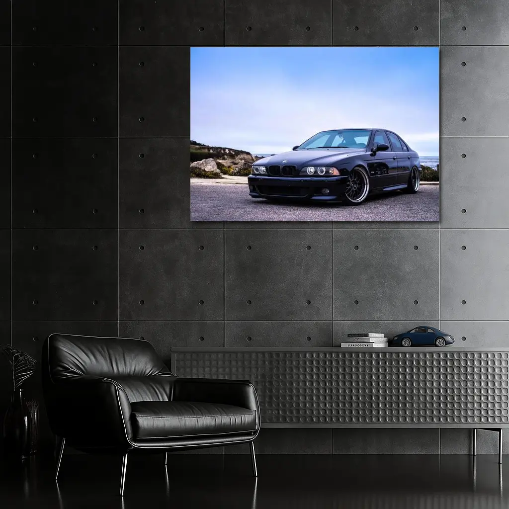 BMW E39 M5 Black Coastal Road Scene – Wall Art