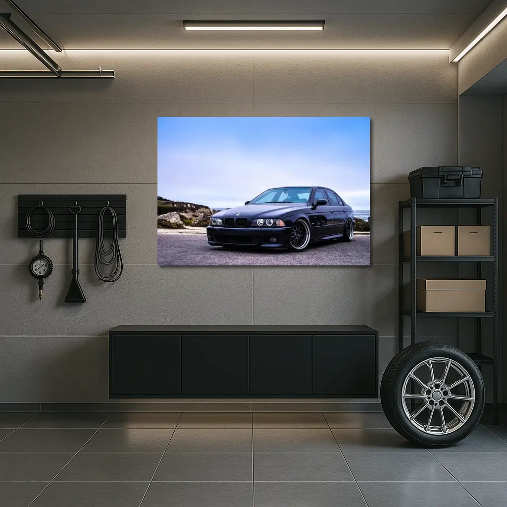 BMW E39 M5 Black Coastal Road Scene – Wall Art