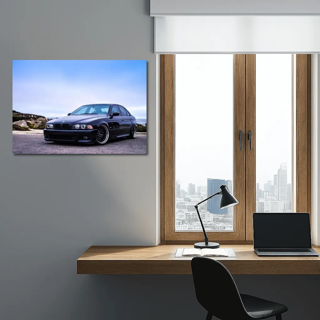 BMW E39 M5 Black Coastal Road Scene – Wall Art